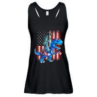 Dino Statue Of Liberty 4th Of July American Flag Ladies Essential Flowy Tank