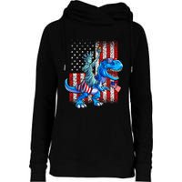 Dino Statue Of Liberty 4th Of July American Flag Womens Funnel Neck Pullover Hood