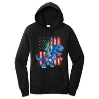 Dino Statue Of Liberty 4th Of July American Flag Women's Pullover Hoodie