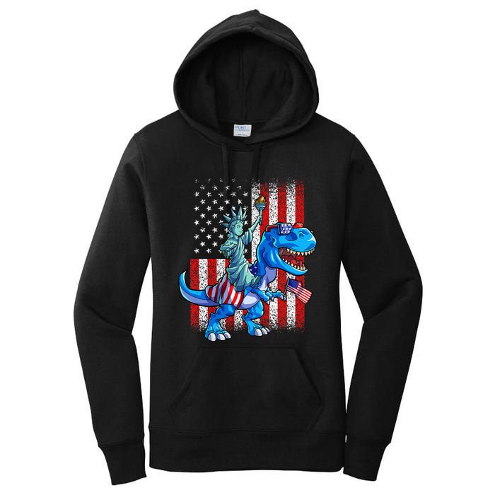 Dino Statue Of Liberty 4th Of July American Flag Women's Pullover Hoodie