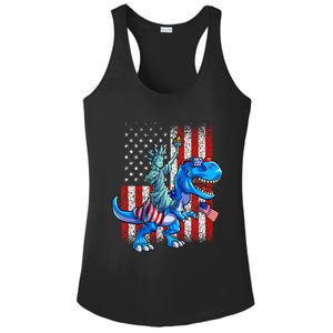 Dino Statue Of Liberty 4th Of July American Flag Ladies PosiCharge Competitor Racerback Tank