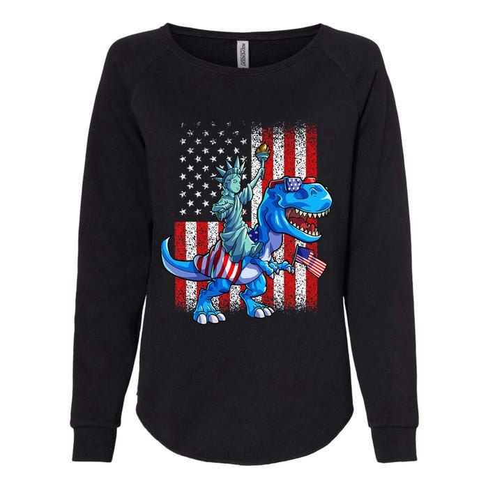 Dino Statue Of Liberty 4th Of July American Flag Womens California Wash Sweatshirt