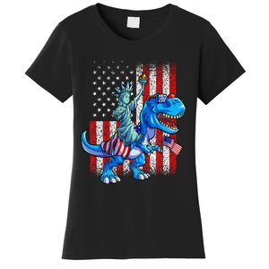 Dino Statue Of Liberty 4th Of July American Flag Women's T-Shirt