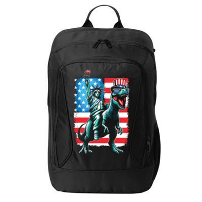 Dino Statue Of Liberty 4th Of July Boy American Flag City Backpack