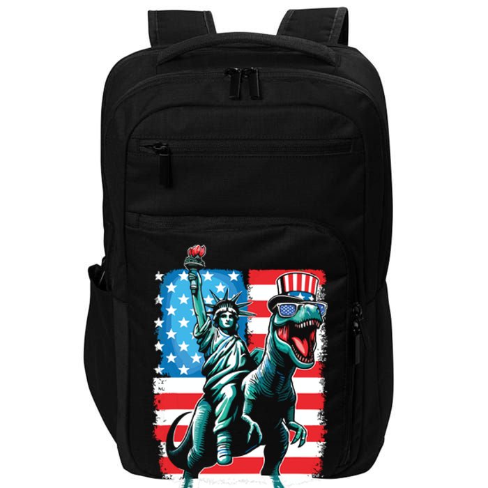 Dino Statue Of Liberty 4th Of July Boy American Flag Impact Tech Backpack