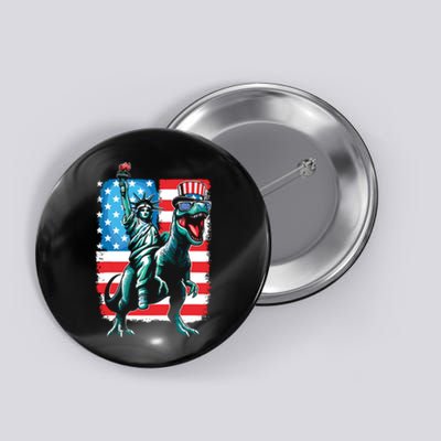 Dino Statue Of Liberty 4th Of July Boy American Flag Button