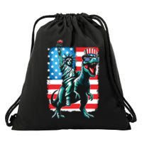 Dino Statue Of Liberty 4th Of July Boy American Flag Drawstring Bag