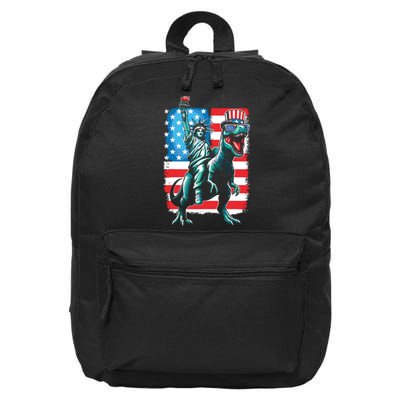 Dino Statue Of Liberty 4th Of July Boy American Flag 16 in Basic Backpack