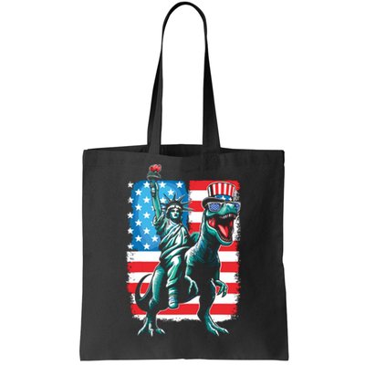 Dino Statue Of Liberty 4th Of July Boy American Flag Tote Bag