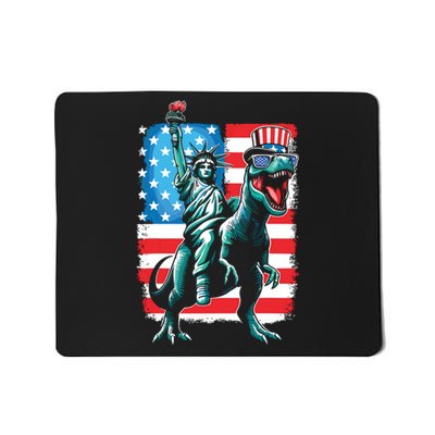 Dino Statue Of Liberty 4th Of July Boy American Flag Mousepad