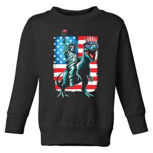 Dino Statue Of Liberty 4th Of July Boy American Flag Toddler Sweatshirt