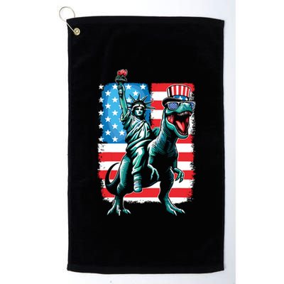 Dino Statue Of Liberty 4th Of July Boy American Flag Platinum Collection Golf Towel