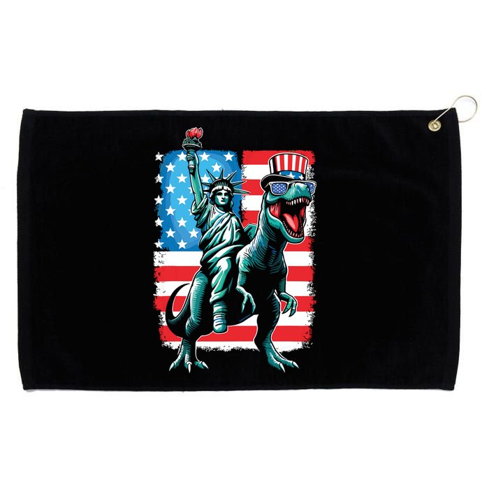 Dino Statue Of Liberty 4th Of July Boy American Flag Grommeted Golf Towel