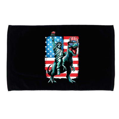 Dino Statue Of Liberty 4th Of July Boy American Flag Microfiber Hand Towel