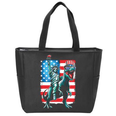 Dino Statue Of Liberty 4th Of July Boy American Flag Zip Tote Bag