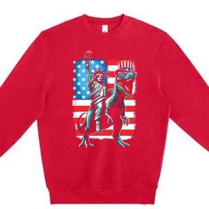 Dino Statue Of Liberty 4th Of July Boy American Flag Premium Crewneck Sweatshirt