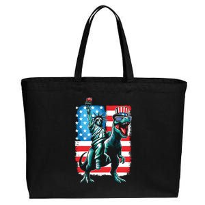 Dino Statue Of Liberty 4th Of July Boy American Flag Cotton Canvas Jumbo Tote