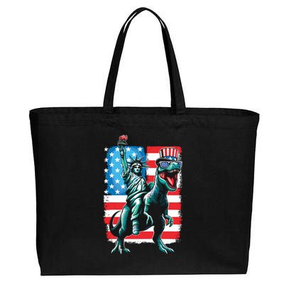 Dino Statue Of Liberty 4th Of July Boy American Flag Cotton Canvas Jumbo Tote