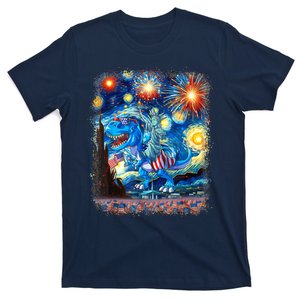 Dino Statue Of Liberty 4th Of July American Flag T-Shirt