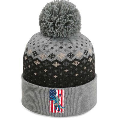 Dino Statue Of Liberty 4th Of July American Flag The Baniff Cuffed Pom Beanie