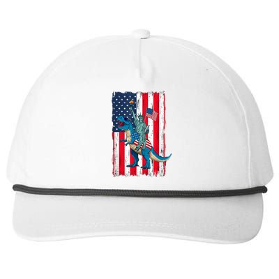 Dino Statue Of Liberty 4th Of July American Flag Snapback Five-Panel Rope Hat