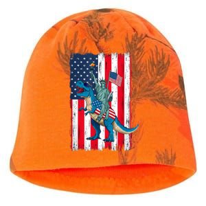 Dino Statue Of Liberty 4th Of July American Flag Kati - Camo Knit Beanie