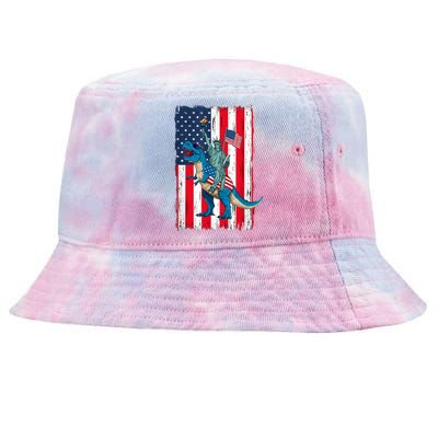 Dino Statue Of Liberty 4th Of July American Flag Tie-Dyed Bucket Hat