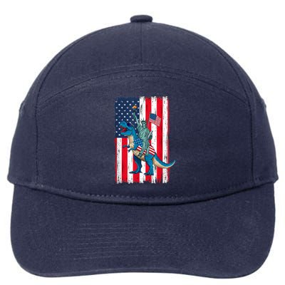 Dino Statue Of Liberty 4th Of July American Flag 7-Panel Snapback Hat