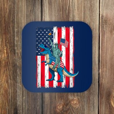 Dino Statue Of Liberty 4th Of July American Flag Coaster