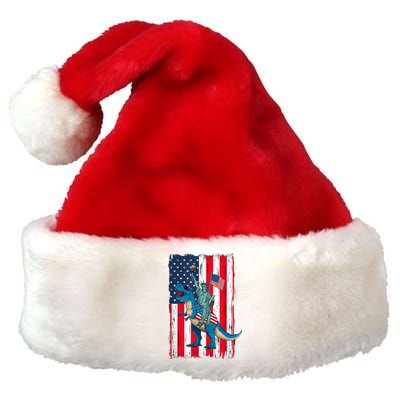 Dino Statue Of Liberty 4th Of July American Flag Premium Christmas Santa Hat