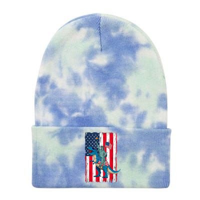 Dino Statue Of Liberty 4th Of July American Flag Tie Dye 12in Knit Beanie