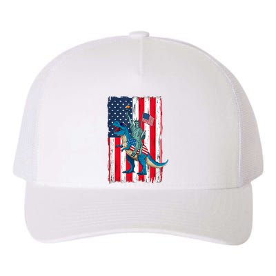 Dino Statue Of Liberty 4th Of July American Flag Yupoong Adult 5-Panel Trucker Hat