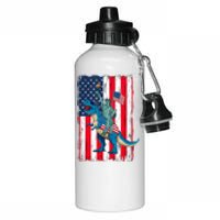 Dino Statue Of Liberty 4th Of July American Flag Aluminum Water Bottle