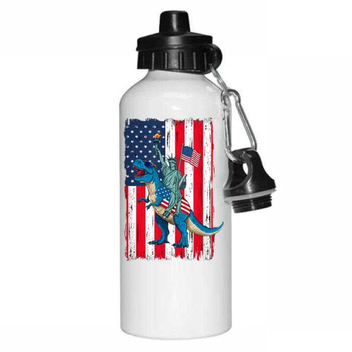 Dino Statue Of Liberty 4th Of July American Flag Aluminum Water Bottle