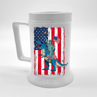 Dino Statue Of Liberty 4th Of July American Flag Beer Stein