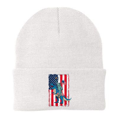 Dino Statue Of Liberty 4th Of July American Flag Knit Cap Winter Beanie