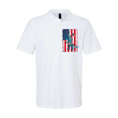 Dino Statue Of Liberty 4th Of July American Flag Softstyle Adult Sport Polo