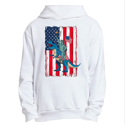 Dino Statue Of Liberty 4th Of July American Flag Urban Pullover Hoodie