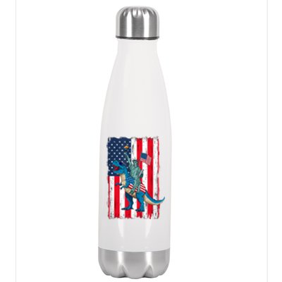 Dino Statue Of Liberty 4th Of July American Flag Stainless Steel Insulated Water Bottle