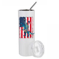 Dino Statue Of Liberty 4th Of July American Flag Stainless Steel Tumbler