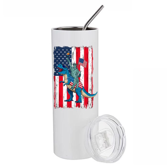 Dino Statue Of Liberty 4th Of July American Flag Stainless Steel Tumbler