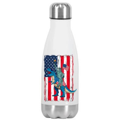 Dino Statue Of Liberty 4th Of July American Flag Stainless Steel Insulated Water Bottle