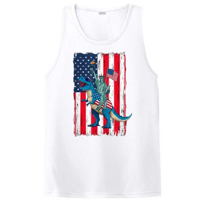 Dino Statue Of Liberty 4th Of July American Flag PosiCharge Competitor Tank