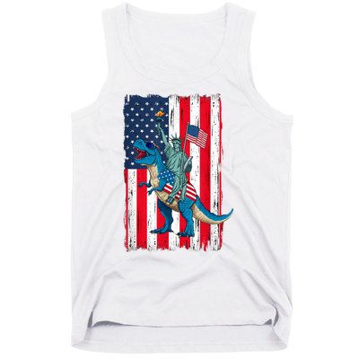 Dino Statue Of Liberty 4th Of July American Flag Tank Top