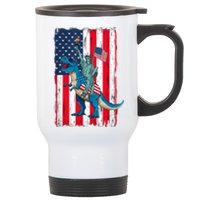 Dino Statue Of Liberty 4th Of July American Flag Stainless Steel Travel Mug