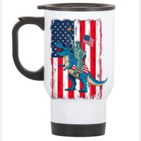 Dino Statue Of Liberty 4th Of July American Flag Stainless Steel Travel Mug