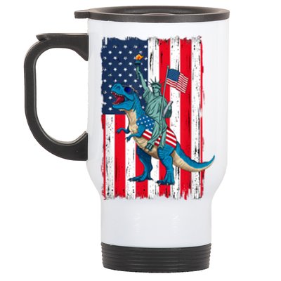 Dino Statue Of Liberty 4th Of July American Flag Stainless Steel Travel Mug