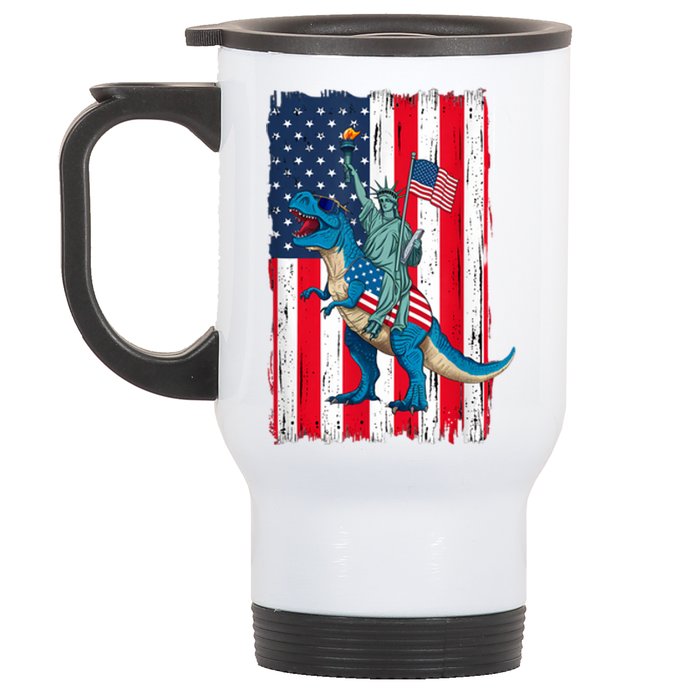 Dino Statue Of Liberty 4th Of July American Flag Stainless Steel Travel Mug