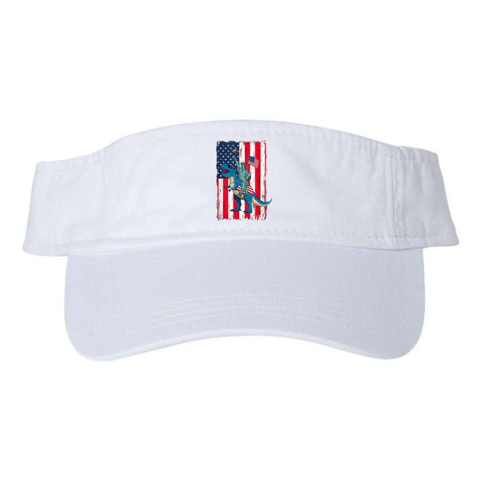 Dino Statue Of Liberty 4th Of July American Flag Valucap Bio-Washed Visor