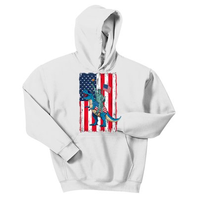 Dino Statue Of Liberty 4th Of July American Flag Kids Hoodie